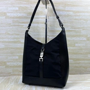 GUCCI Shoulder Bag Handbag Jackie Nylon Leather Black Authentic Free Shipping - Picture 1 of 10