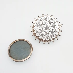 Antique Victorian Solid Silver Mourning Locket Brooch Pin Opening Glass Rear - Picture 1 of 9