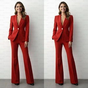 Red Plus Size 2 Pcs Women Suits Ladies Office Work Wear Set Event Party Outfit - Picture 1 of 9