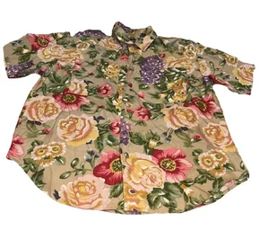 Vintage Lizwear Damen Gr. Medium beige Blumenmuster Knopfleiste Bluse Hemd Landhaus - Bild 1 von 4