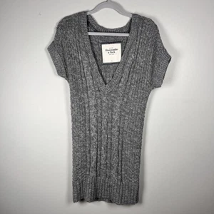 Vintage Abercrombie & Fitch grau Zopfmuster Pulloverkleid Y2K tiefer V-Ausschnitt Large - Bild 1 von 11