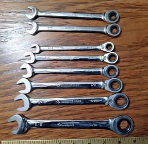 HUSKY BRAND RACHETING COMBINATION WRENCHES 8 PIECES POLISHED SAE REVERSIBLE - Picture 1 of 10