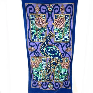Toalla de playa de algodón vintage Franco Brasil mosaico estampado vitral pavo real #2 - Imagen 1 de 6