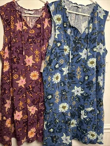 New 2 Sonoma Maxi Tank Dress 2XL Floral Colorful Ruffle Hem Pockets Linen Blend - Picture 1 of 14
