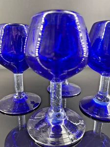 4 cobalt blue Cordial Shot Glasses Set Of 4 (FOUR) 4.5" Thick Hand blown Italy - Picture 1 of 24