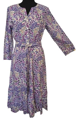 Talbots Women's Dress 3/4 Sleeve Button-Up Fully Lined Purple Florals Belted - Image 1 of 4