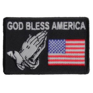 Parche bordado bandera americana God Bless America Praying Hands 3,1/2" x 2" - Imagen 1 de 3