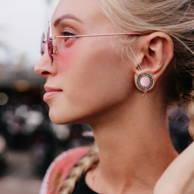 Plug Tunnel Ohr Dehner Aus Rosa Opalit & Chirurgischem Stahl - Barock - Bild 1 von 4