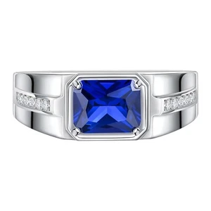 Sapphire Ring 925 Sterling Silver Mens Wedding Band Pave 5A Cubic Zirconia Ro... - Picture 1 of 7