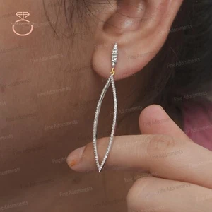 Pendientes colgantes de plata de ley 925 hechos a mano diamantes naturales finos joyas para mujer - Imagen 1 de 7