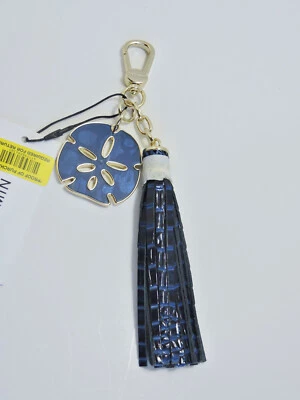 BRAHMIN AZUL ZAFIRO ARENA DÓLAR BORLA LARGA CUERO Y BROCHE DORADO ENCANTO  Foto 1 de 4