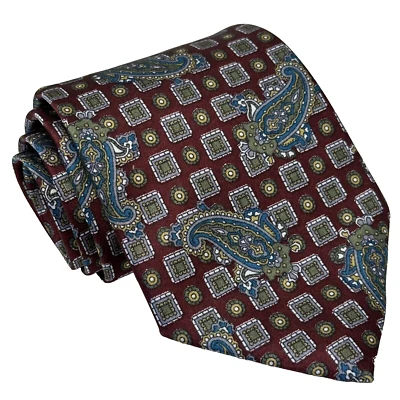 David Taylor мужской галстук темно-бордовый/зеленый/синий/серый геометрический пейсли опрятный чистый - Изображение 1 из 4