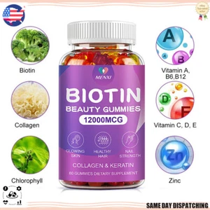 Organic Biotin & Collagen Gummies Hair Skin Nails Joints Vitamins Immune Support - Picture 1 of 9