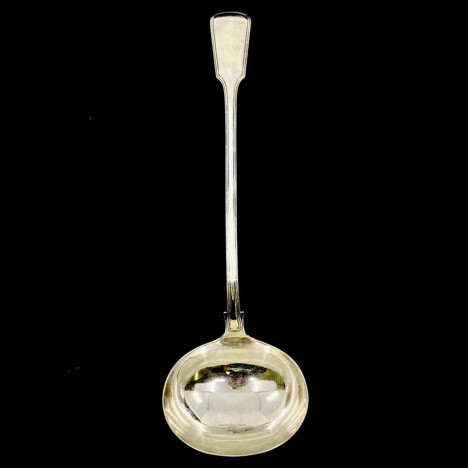 Antiguo cucharón de sopa grande de 13-1/2" con plato de plata Edward & John Barnard del Reino Unido de mediados del siglo XIX Foto 1 de 4