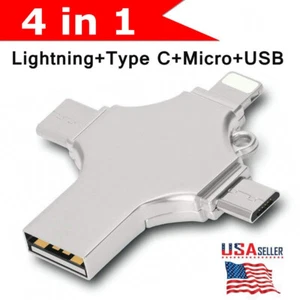 4 in 1Type C USB 3.0 Flash Drive Memory Stick For iPhone 12 X 11 iPad Android PC - Picture 1 of 7