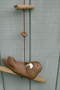 Sea Otter Sculpture Handmade Sea Otter Nautical Rope, Driftwood and Cement 
