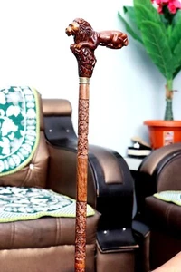 Handmade Lion King Handle Wooden Walking Stick - Ergonomic Palm Grip Handle Wood - Picture 1 of 12