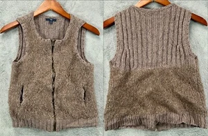 GAP Womens XS Sweater Vests Brown Wool Alpaca Fur Gillet Vest Zip Sleeveless - Picture 1 of 13