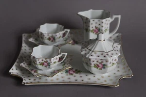 Limoges Peint a la Main Mokkatassen Milch Zucker Set Tablett Rosen France - Picture 1 of 12