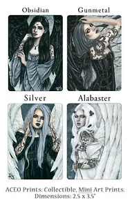 ACEO LE PRINTS Angels Tattoos Colors Gothic Grayscale Black Gray White Wings - Picture 1 of 7
