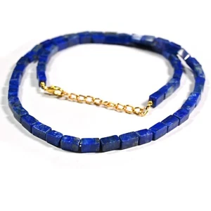 A++ Natural Blue Lapis Lazuli Square Shape Gemstone Beads 18" Beautiful Necklace - Picture 1 of 8