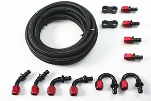 20Feet 8AN Stainless Steel Braided Fuel Line + 10PCS Push Lock Fitting Hose End - Picture 1 of 4
