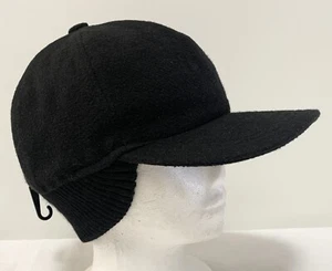 Saks Fifth Avenue Wool Blend Cap Hat Unisex Adult Size M Black Flap Neck Ears - Picture 1 of 10