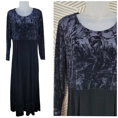 Vintage Crushed Velvet Shirt Dress size 6 Modest Velour Long LBD black Evening - Image 1 of 4
