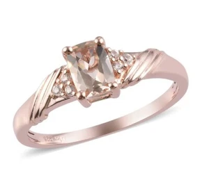 1.15 ctw Marropino Morganite & Zircon Ring in Vermeil Rose Gold Over St. Silver - Picture 1 of 12