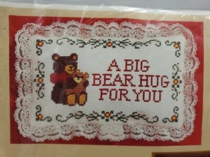 Creative Circle Stitchery Kit - 2411- Bear Hug Cross Stitch Pillow Kit- 8" x 10" - Picture 1 of 10