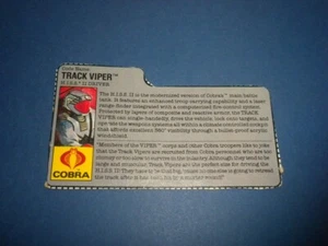 GI/G.I. JOE FILE CARD - TRACK VIPER - Hasbro vintage - Picture 1 of 3