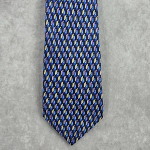 Barneys New York Blue Yellow Geometric Repp 100% Silk Italy Men's Neck Tie NWOT - Picture 1 of 6