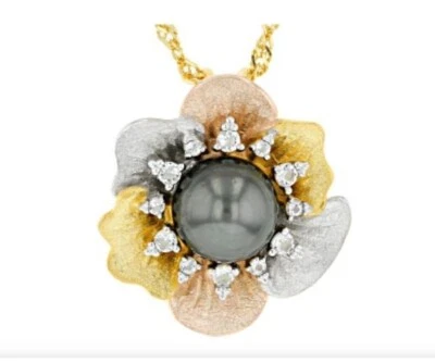 Культивированный таитянский жемчуг с белым топазом родием и желтым и розовым золотом 18 карат / SIlver - Изображение 1 из 4