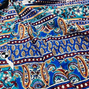 Vintage Blue Ethnic Stripes Print Nylon Spandex Fabric 4 Way Stretch by Yard for - Picture 1 of 7
