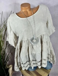 NEU Alinie 100 Leinen Tunika Bluse  Italy Richelieu BEIGE 38 40 42 - Bild 1 von 5