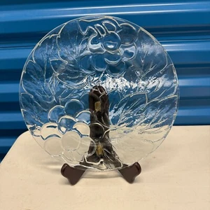 Vintage Clear Glass Grape & Vine Raised Relief Decorative Plate - Picture 1 of 4