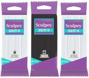 Sculpey III Polymer Clay 3 lbs Lot 1 lb White & Black Blocks Oven Bake Clay - Picture 1 of 1