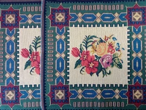 Floral Spray Geometric Border Lot of 2 Tapestry Woven Square Pillow Panels 18" - Picture 1 of 6