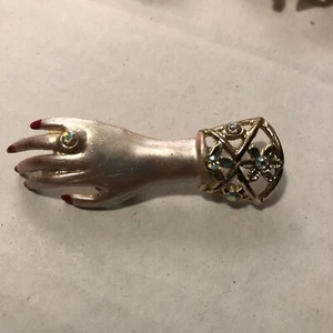 Gold Tone AB Rhinestone Hand Brooch Pin Estate Find - Picture 1 of 5
