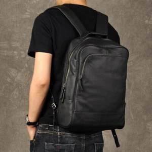Men's Leather Shoulder Bag Travel Large Business Backpack Computer Bag - Picture 1 of 6
