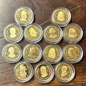 13 monedas arras Reales de plata con baño de oro de la FNMT Austrias y Borbones - Imagen 1 de 7