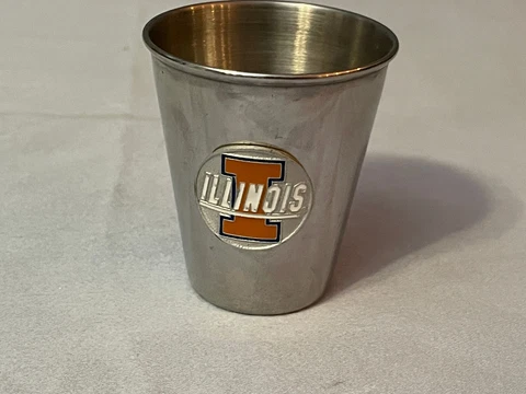 Vintage University of Illinois llini Collectible Tin Shot Glass Logo  2 3/4" Cover