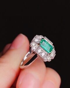 2.10 Ct Natural Emerald & Diamond Women's Engagement Ring 10k solid White Gold