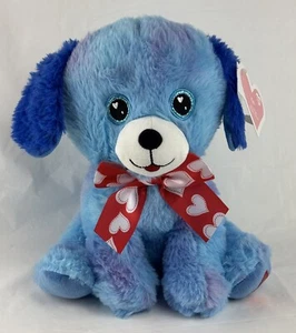 Valentine's Day Blue Tie Dye Puppy Dog 11" Plush Stuffed Animal Red Heart Ribbon - Picture 1 of 12