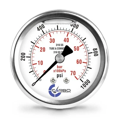 2-1/2" Pressure Gauge, ALL STAINLESS STEEL, Liquid Filled, Back Mnt, 1000 Psi - Image 1 of 4