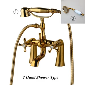 Deckhalterung Gold Telefon Stil Badewanne Mixer Wasserhahn Antik Messing Handdusche Set - Bild 1 von 17