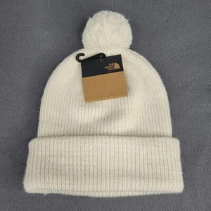 The North Face Pom Beanie Hat Vintage White One Size Logo NEW - Picture 1 of 7