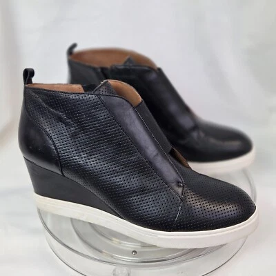 Tênis Linea Paolo Wedge Bootie Feminino 9M Couro Preto Biqueira Redonda Zíper Lateral - Imagem 1 de 4