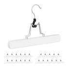 Set of 24 Trouser Hangers White Clips Wooden Clamp Holders Closet