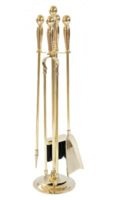 LINEA OLANDESE CRUCCOLINI SET CAMINO in ottone lucido massiccio con trespolo - Immagine 1 di 3